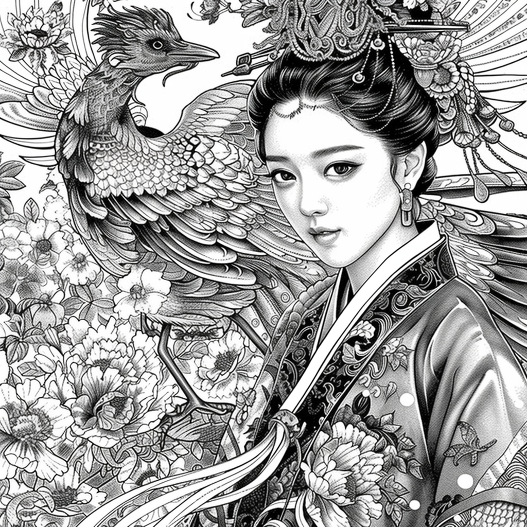 A radiant princess of Blossoms and the Peacock’s Grace