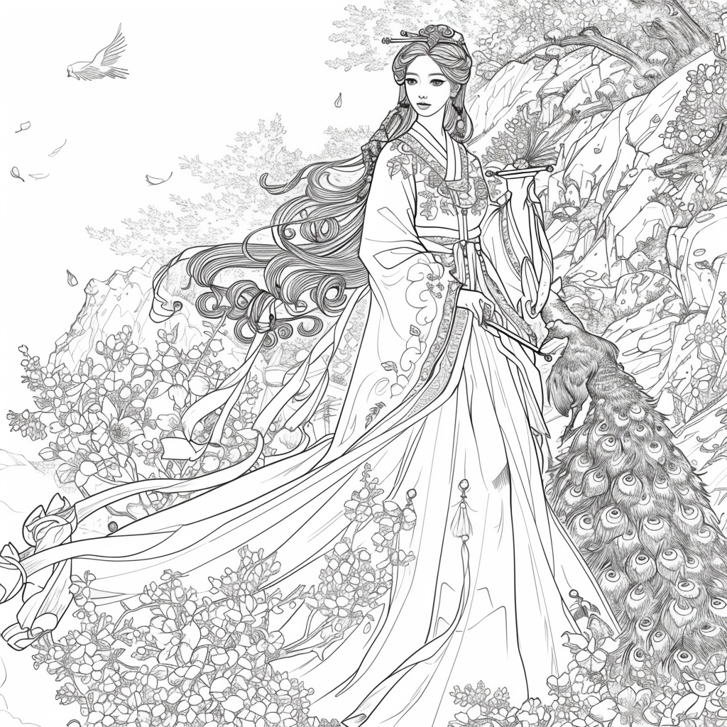 The Enchanted Princess and Her Peacock Guardian