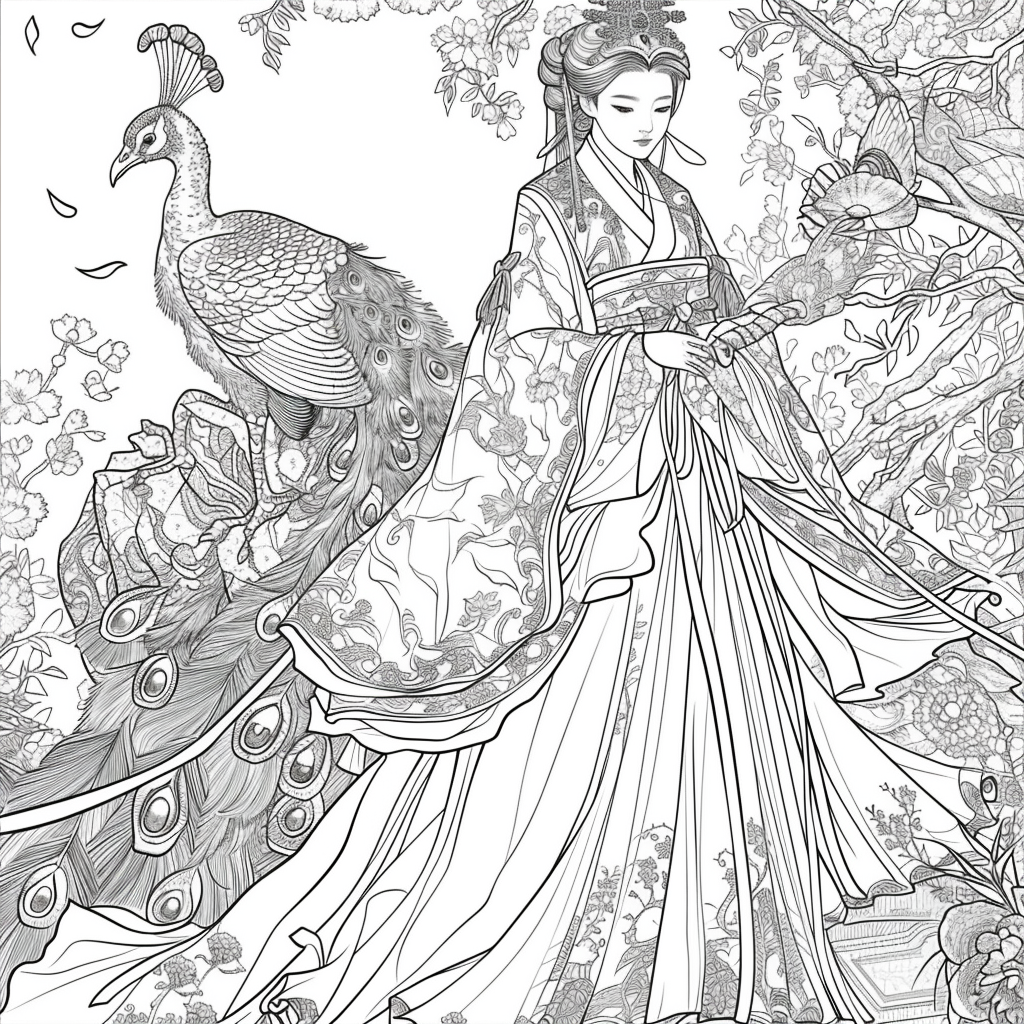The Enchanted Princess and Her Peacock Guardian
