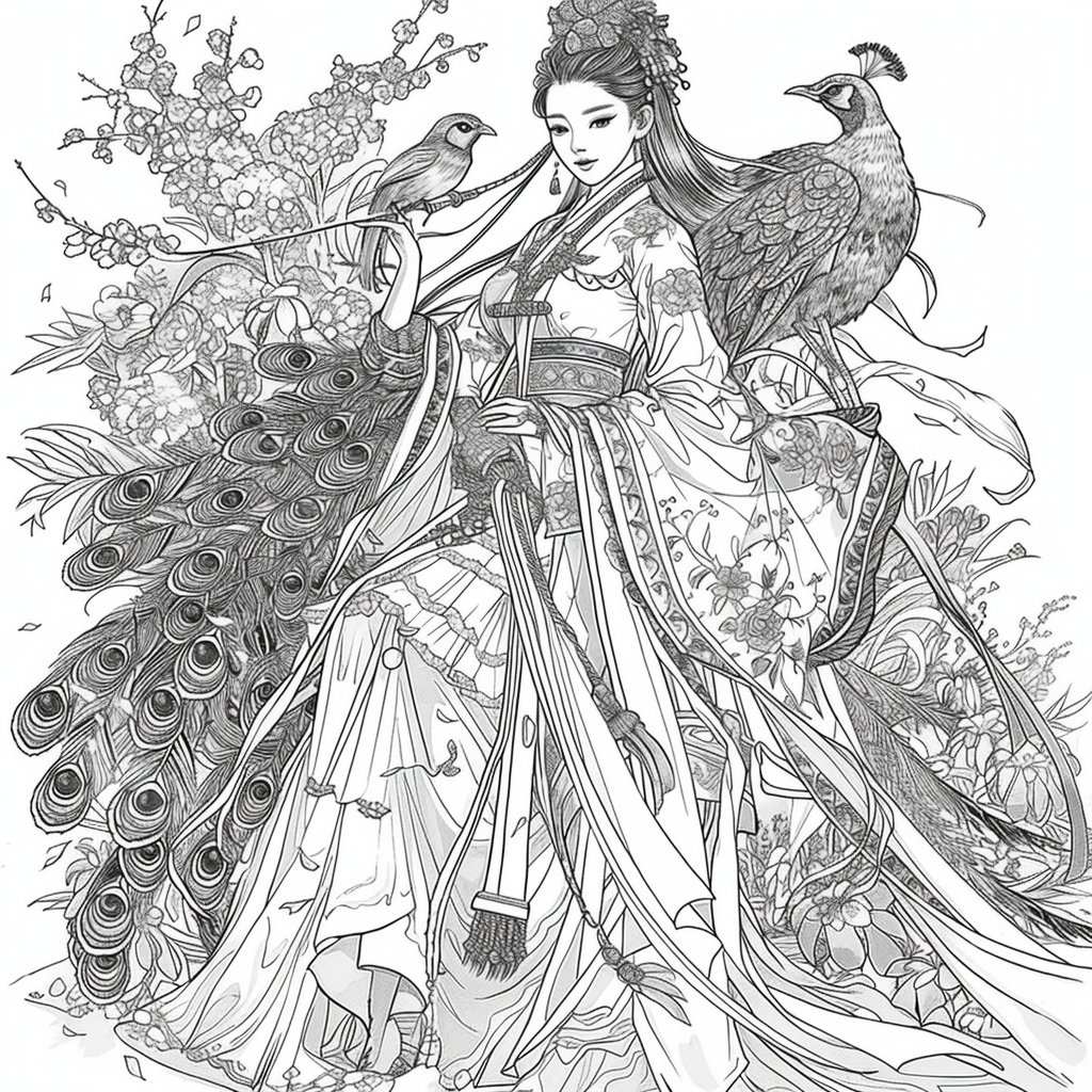 The Enchanted Princess and Her Peacock Guardian