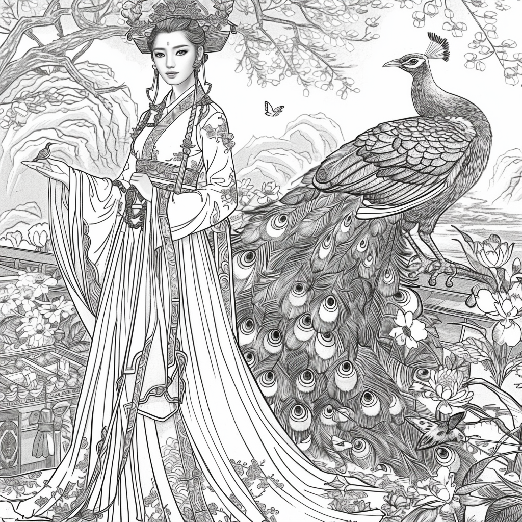 The Enchanted Princess and Her Peacock Guardian