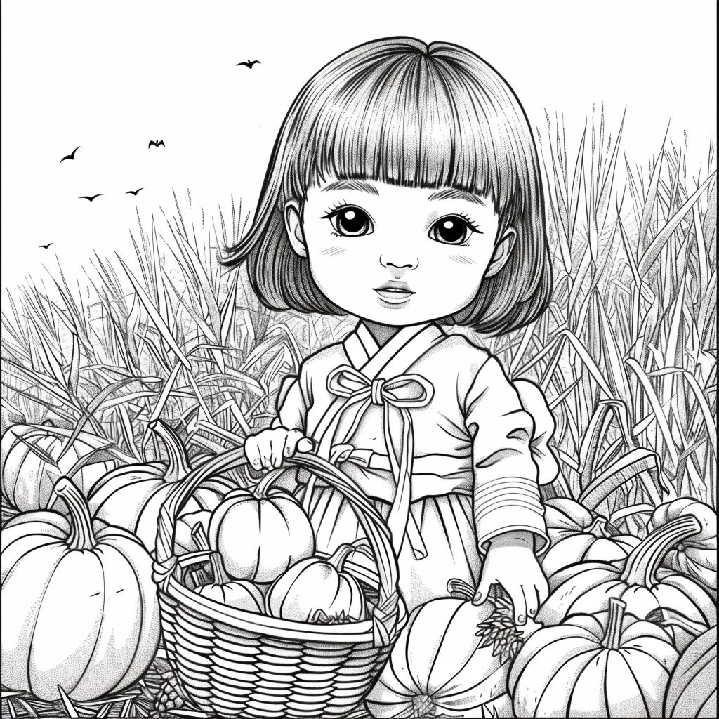 Autumn Harvest Girl in Hanbok