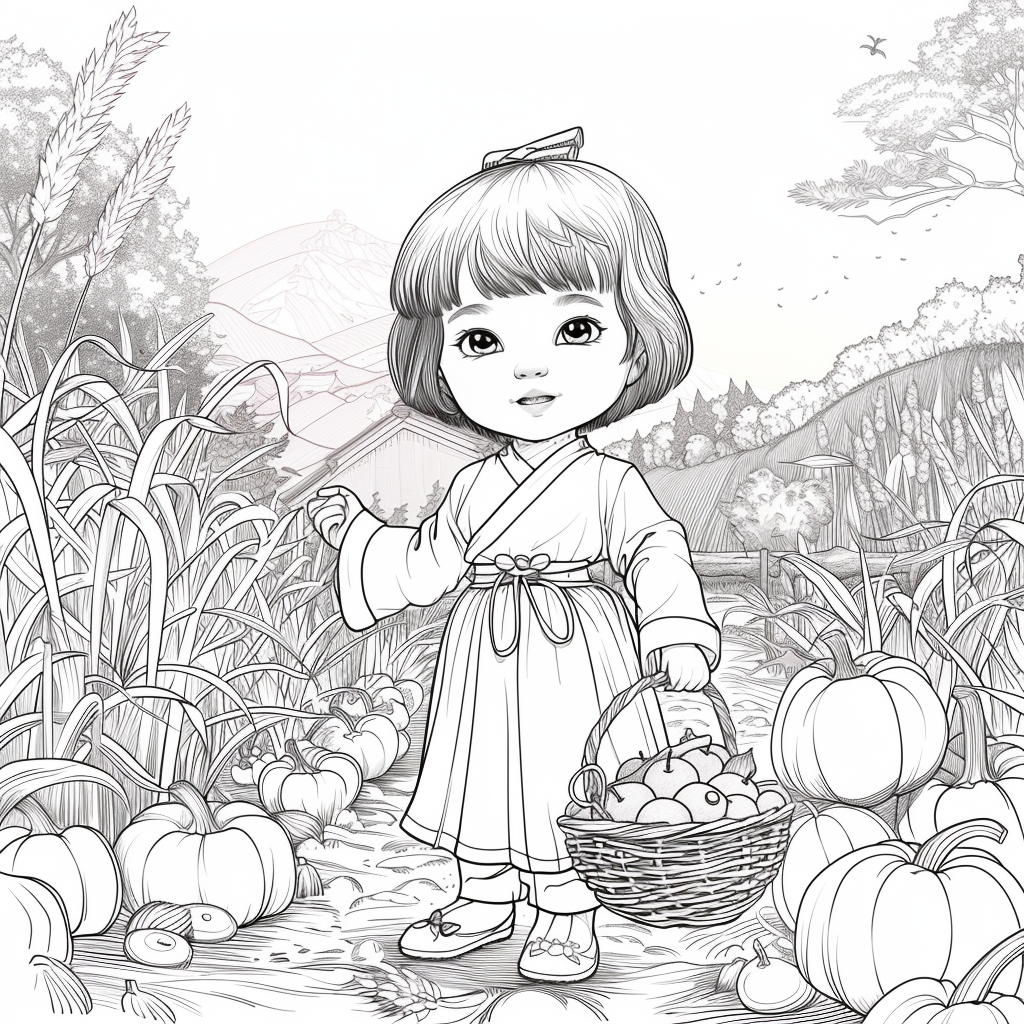 Autumn Harvest Girl in Hanbok