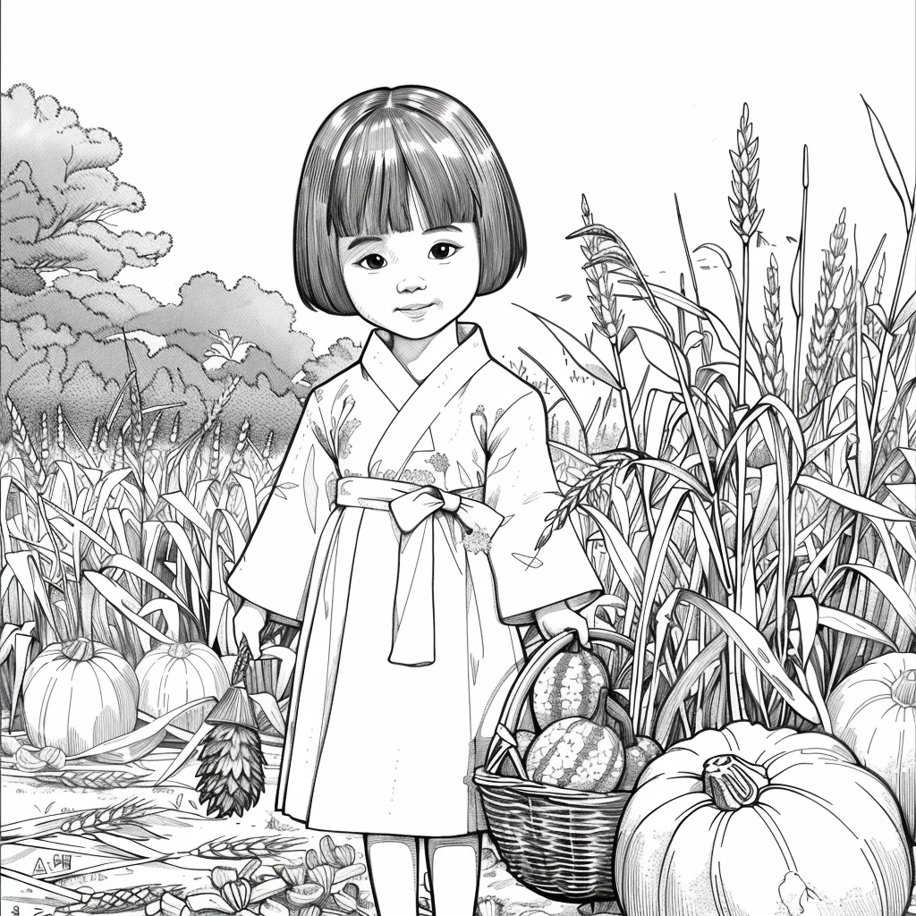 Autumn Harvest Girl in Hanbok