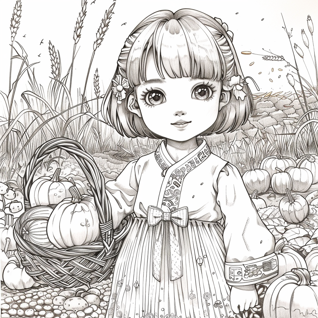 Autumn Harvest Girl in Hanbok