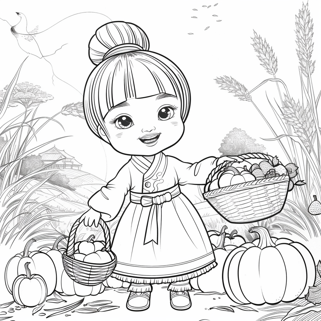 Autumn Harvest Girl in Hanbok