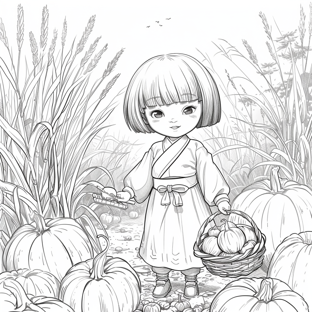 Autumn Harvest Girl in Hanbok