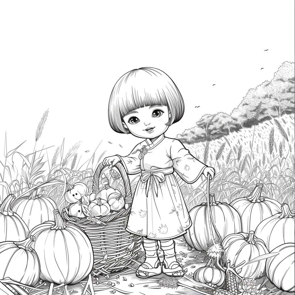 Autumn Harvest Girl in Hanbok