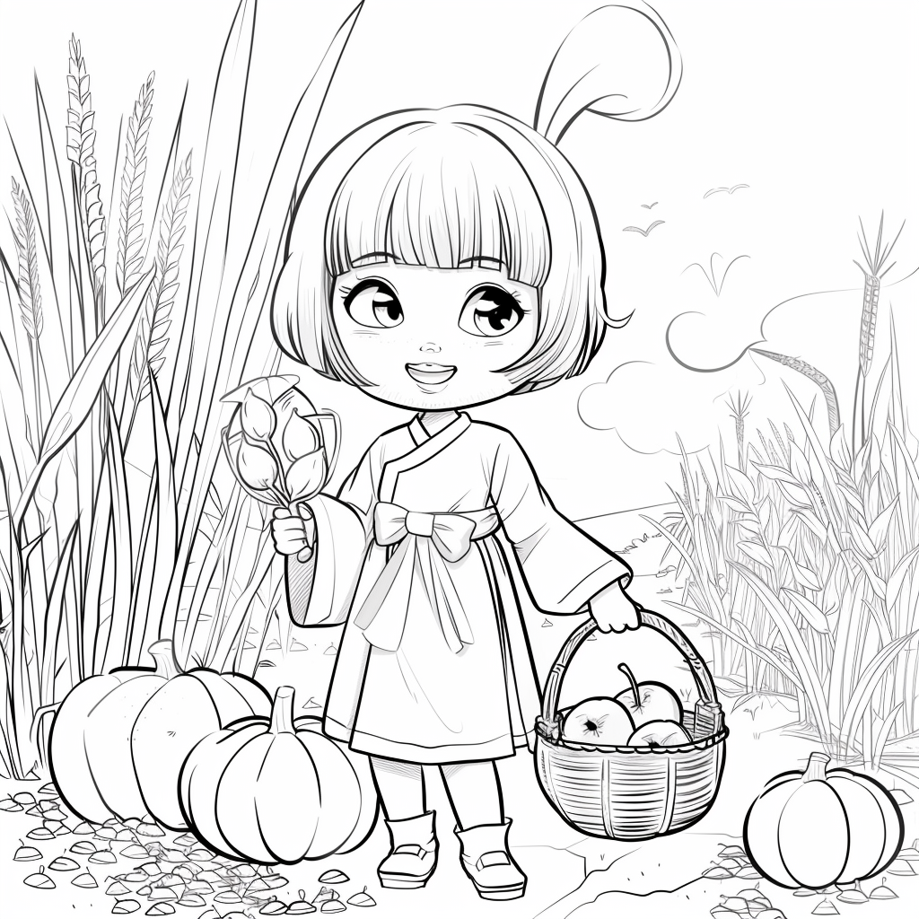 Autumn Harvest Girl in Hanbok