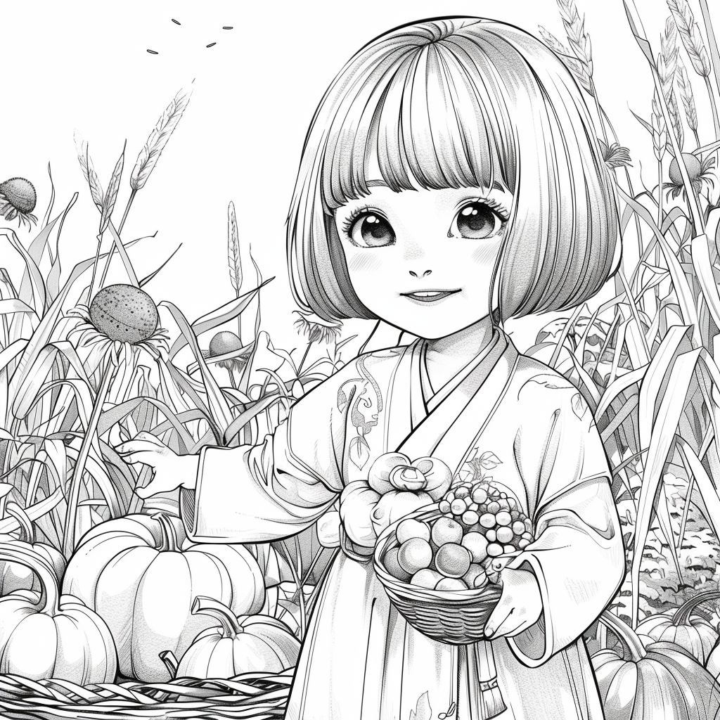 Autumn Harvest Girl in Hanbok