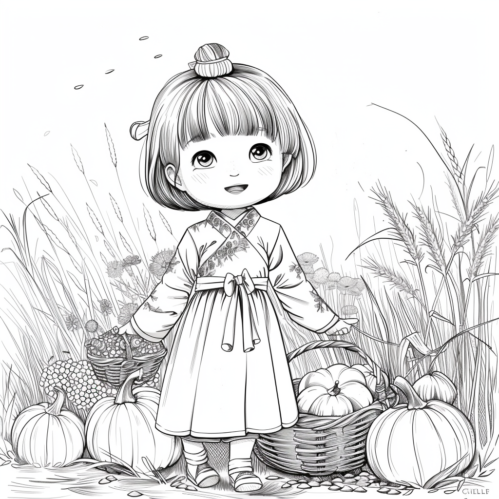 Autumn Harvest Girl in Hanbok
