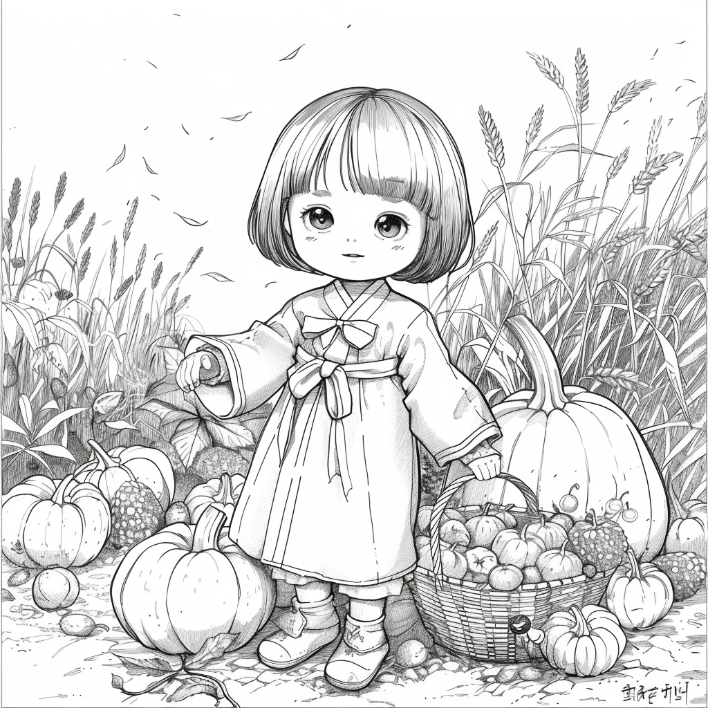 Autumn Harvest Girl in Hanbok