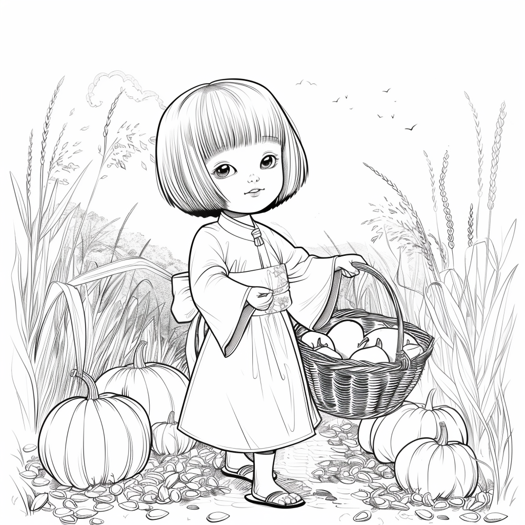 Autumn Harvest Girl in Hanbok