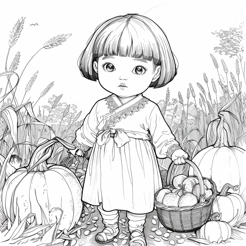 Autumn Harvest Girl in Hanbok