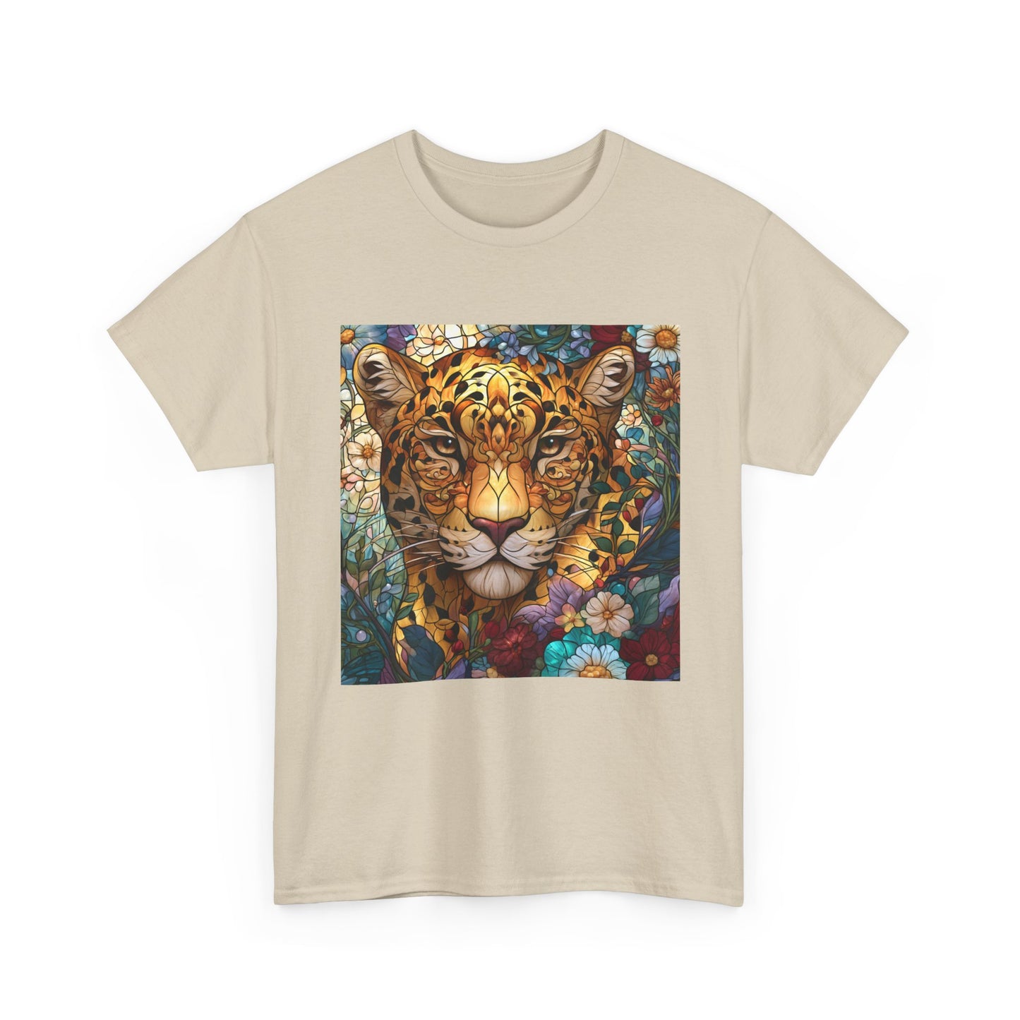 Jaguar Floral Portrait T-Shirt – Colorful Leopard Face Art Tee