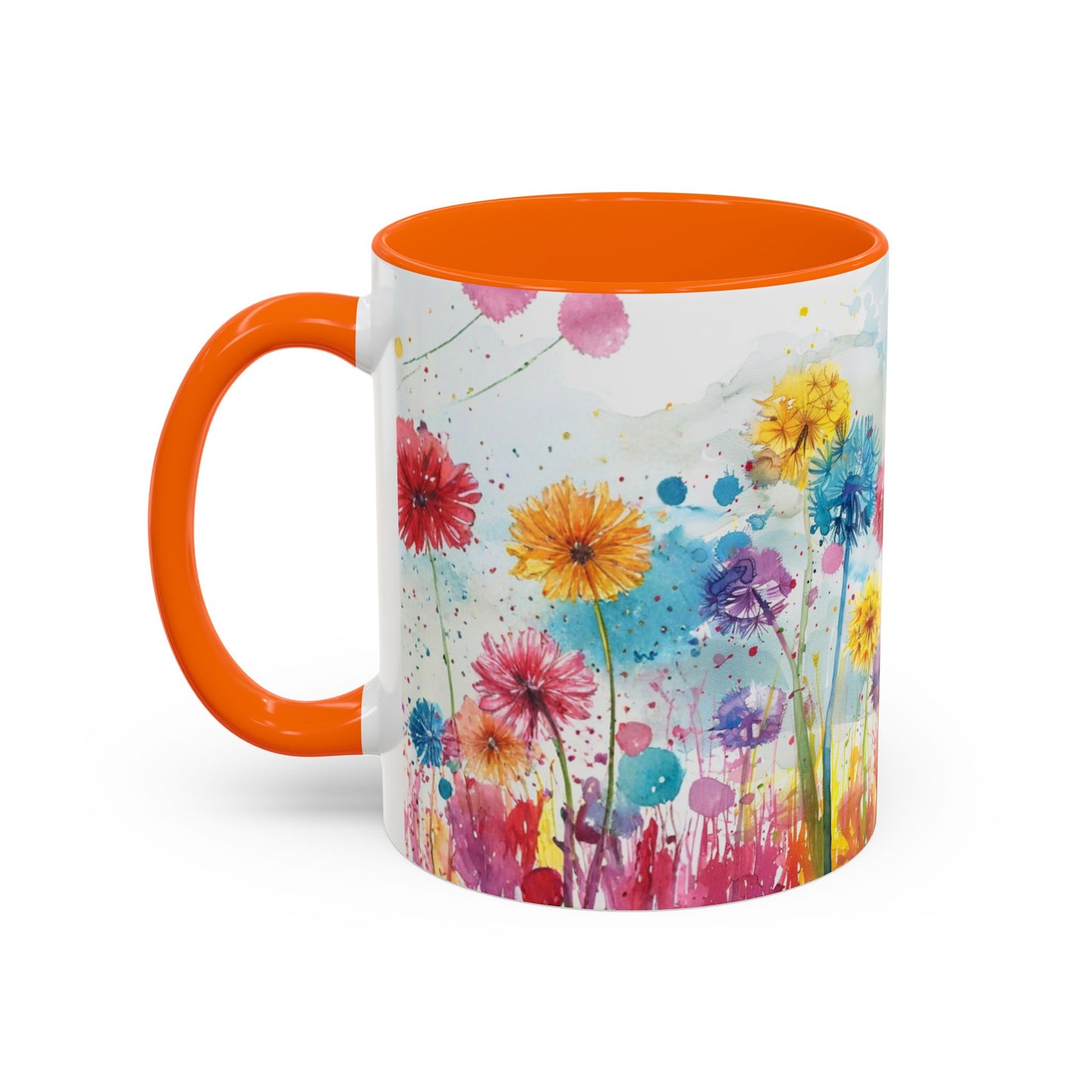 Watercolor Wildflower Accent Coffee Mug — Colorful Floral 11/15oz