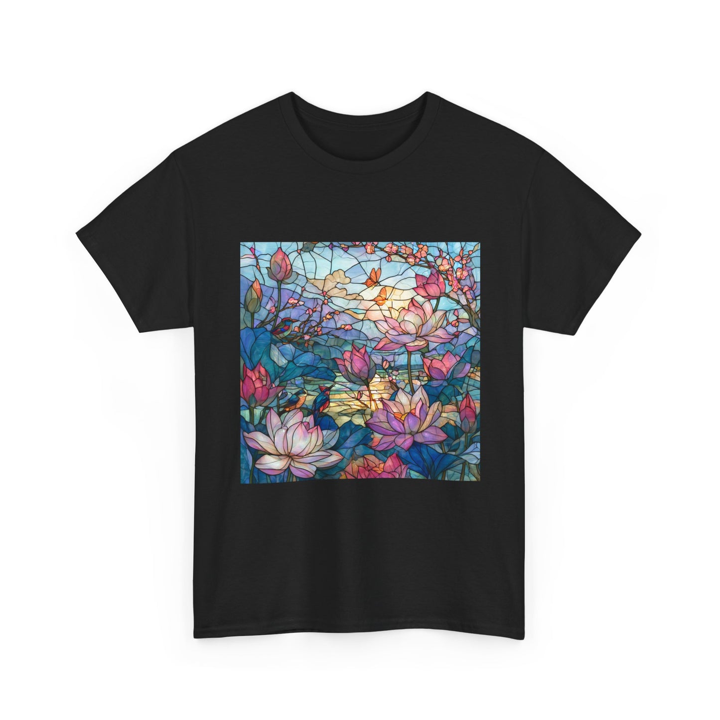 Lotus Garden of Light – Stained Glass Birds and Blossoms
