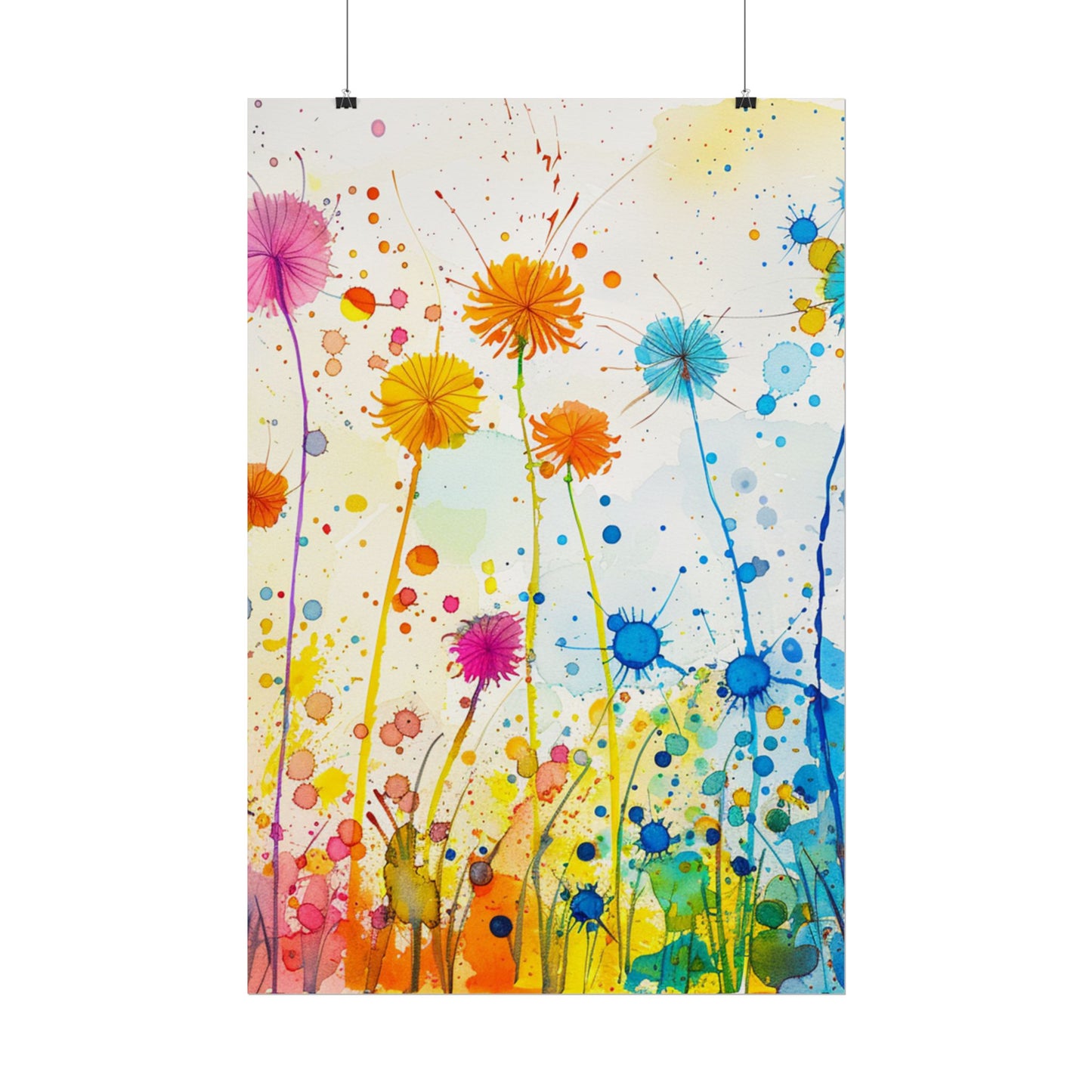 Colorful Watercolor Wildflower Poster — Bright Floral Rolled Art Print