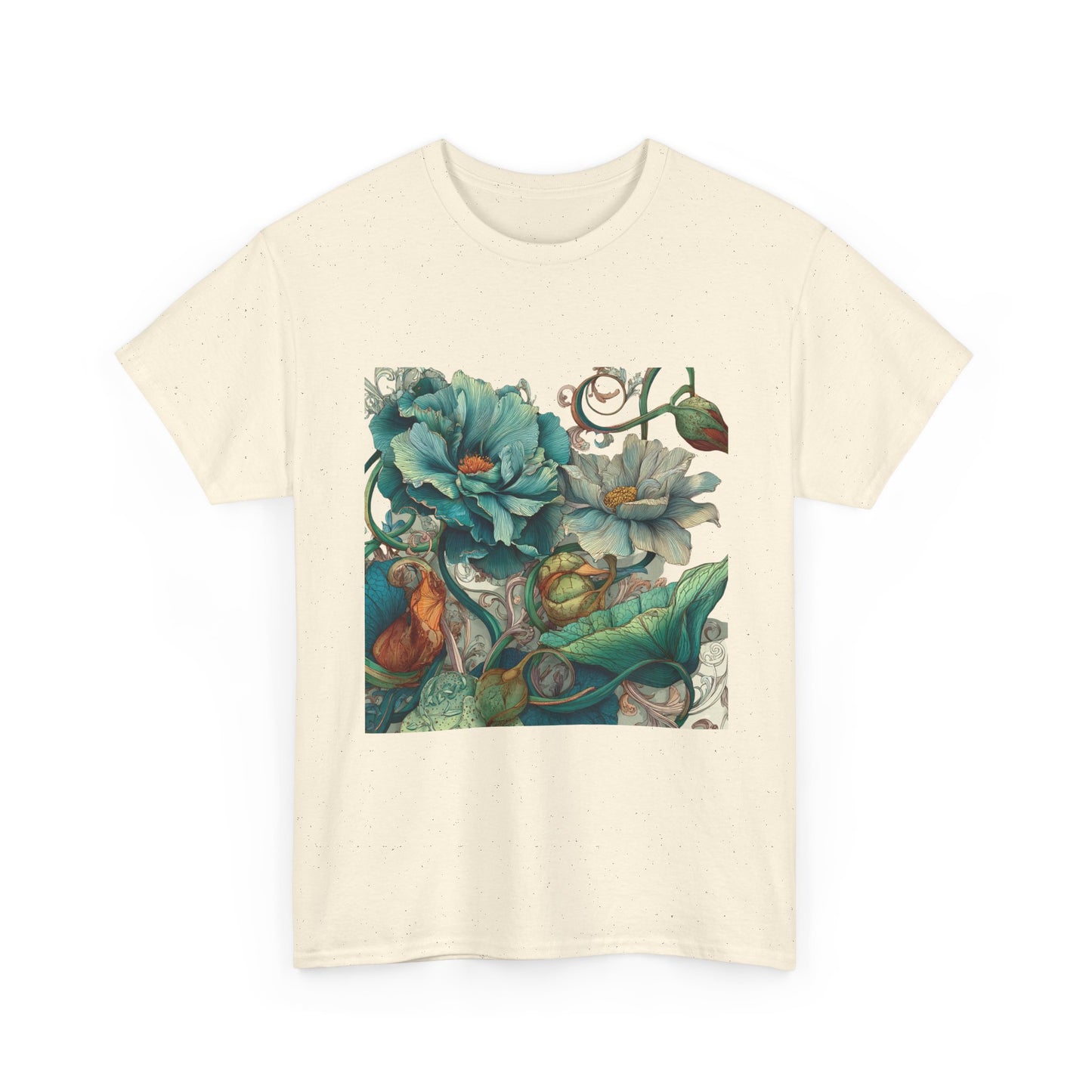 Floral Vintage Botanical Tee — Teal Peony Garden Graphic Shirt