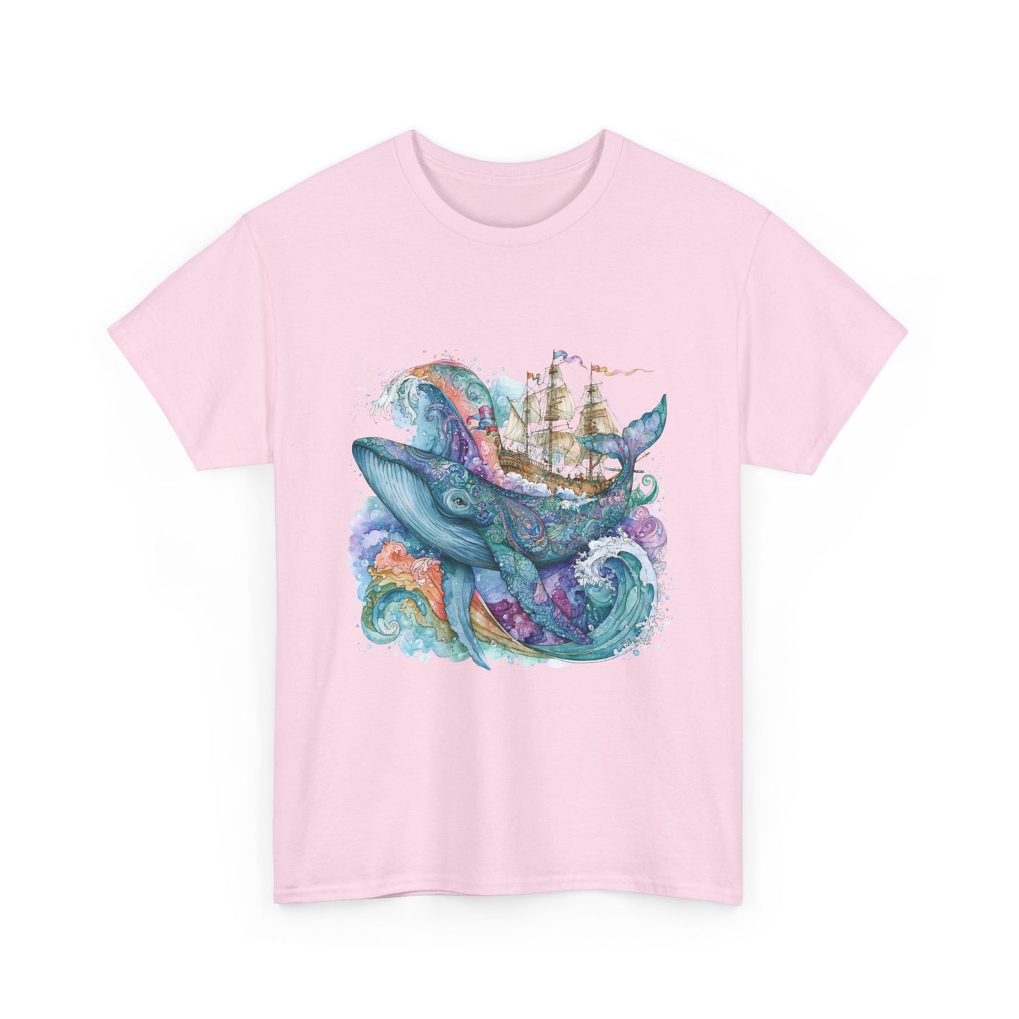 Whale & Ship Watercolor T‑Shirt — Nautical Ocean Art Tee