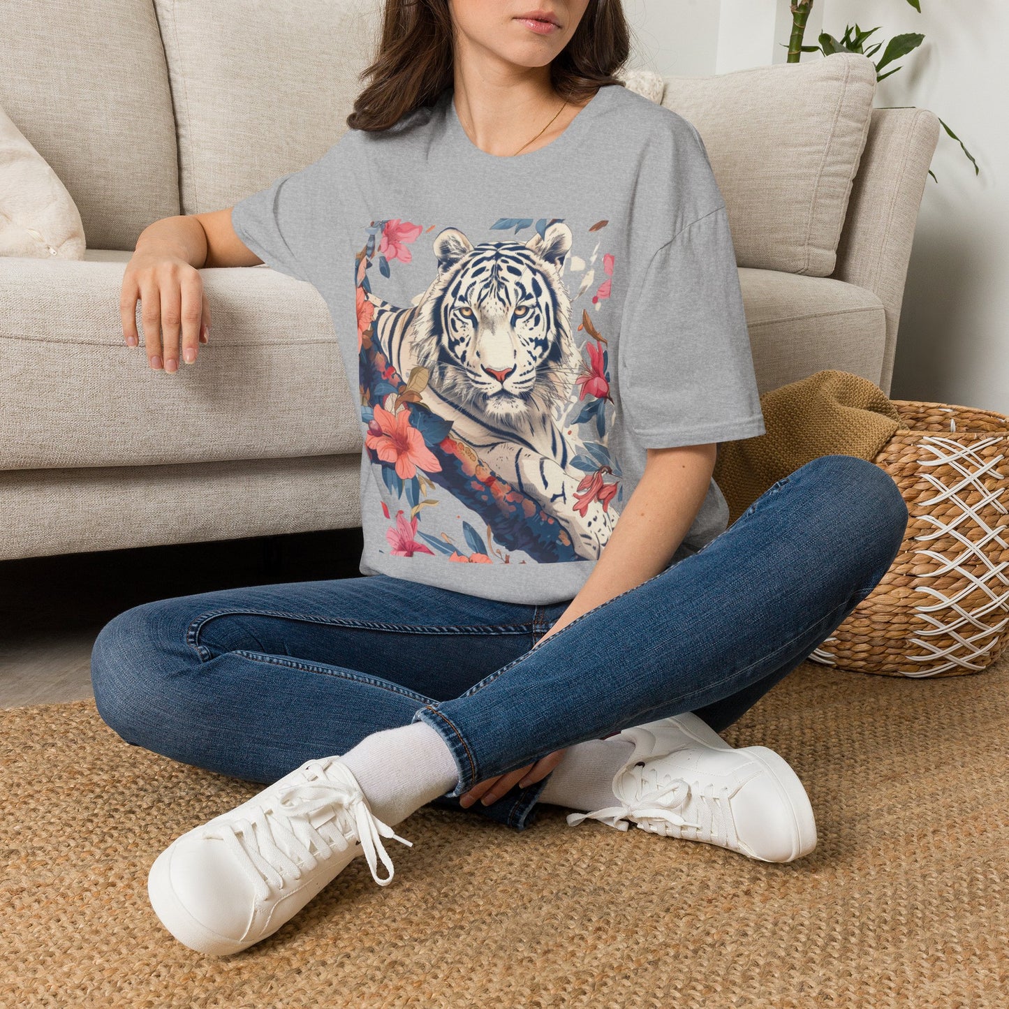 Tiger Floral T-Shirt — White Tiger & Blossom Graphic Tee