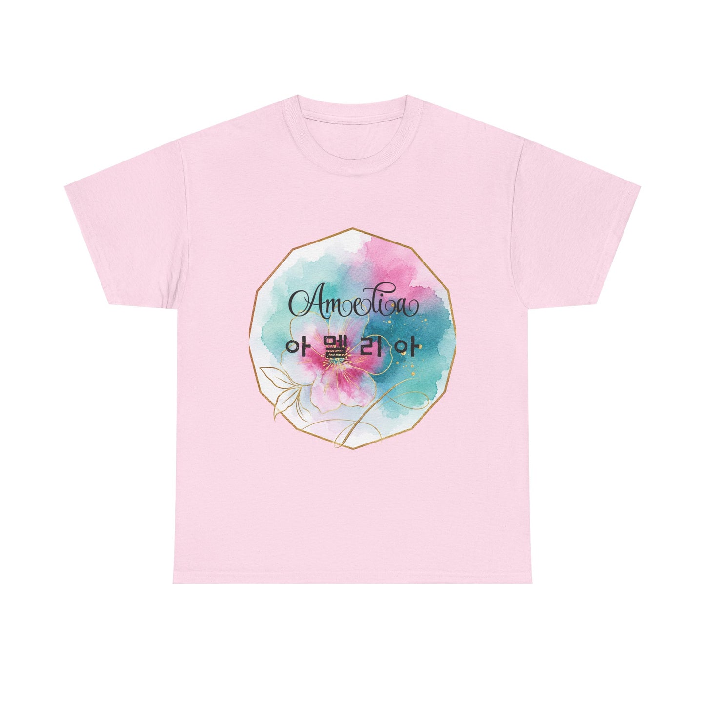 Floral Amorelia Tee — Watercolor Rose Korean Text Graphic Shirt