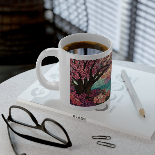 Cherry Blossom Scene 20oz Jumbo Mug — Sakura Temple Scenic Coffee Cup