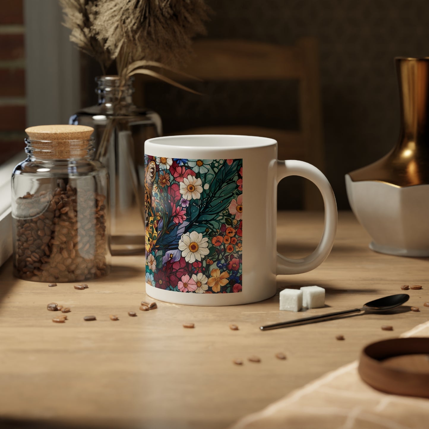 Jaguar Floral Jumbo Mug —  Leopard Portrait Coffee Cup