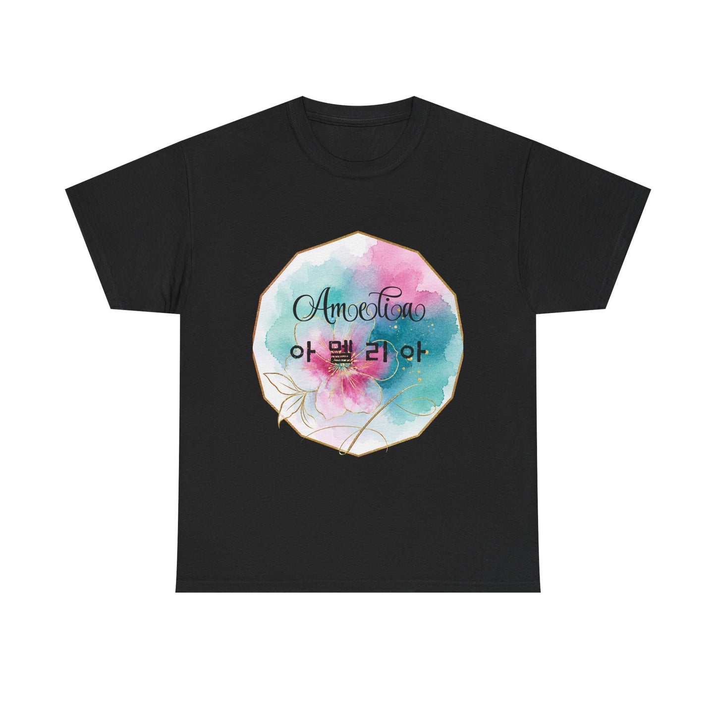 Floral Amorelia Tee — Watercolor Rose Korean Text Graphic Shirt