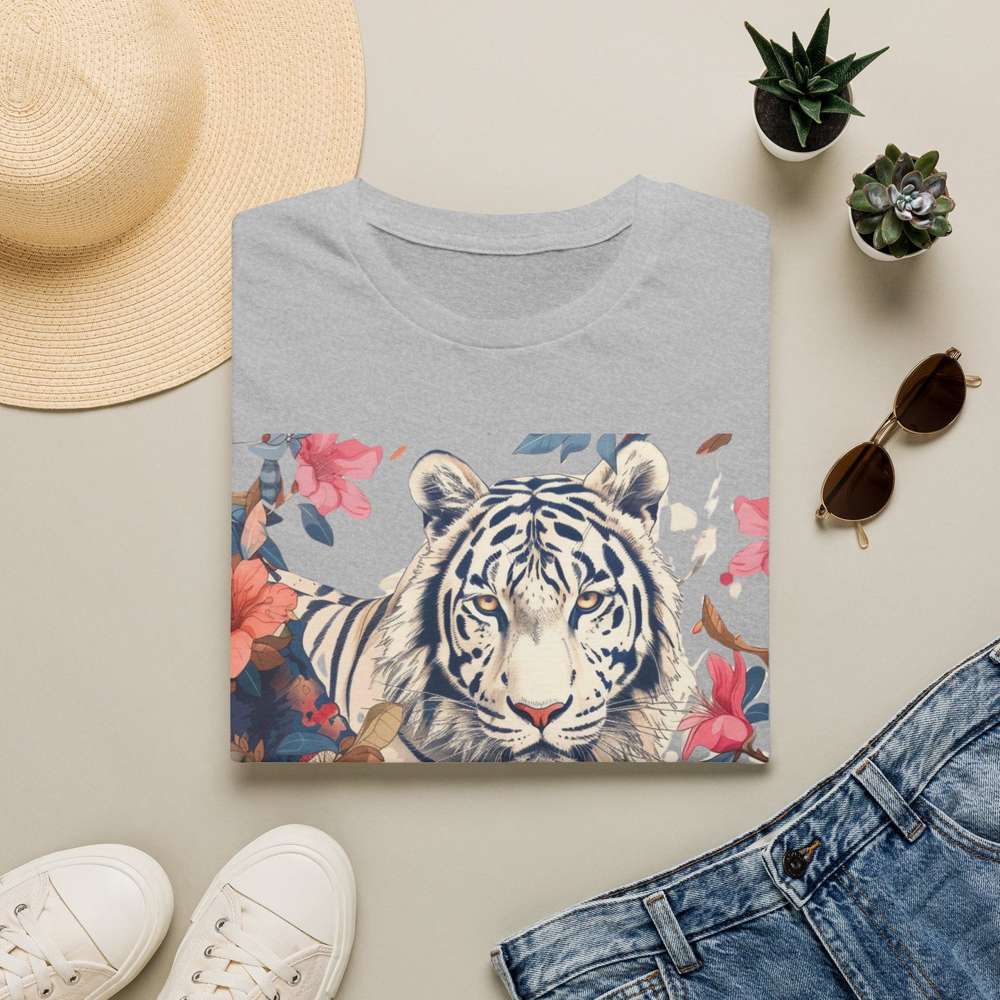 Tiger Floral T-Shirt — White Tiger & Blossom Graphic Tee