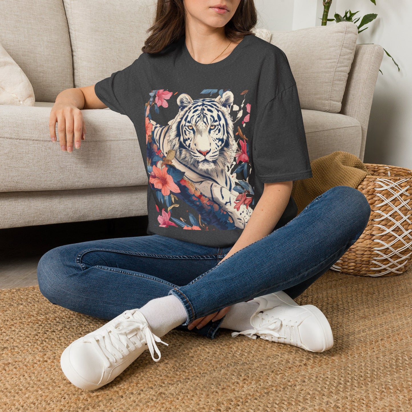Tiger Floral T-Shirt — White Tiger & Blossom Graphic Tee