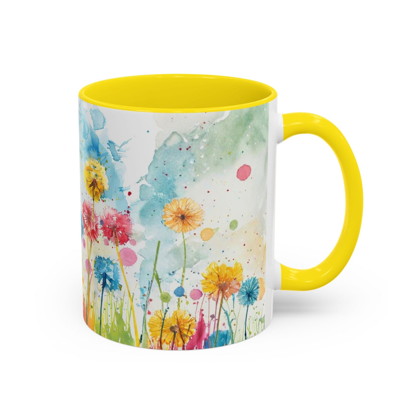 Watercolor Wildflower Accent Coffee Mug — Colorful Floral 11/15oz
