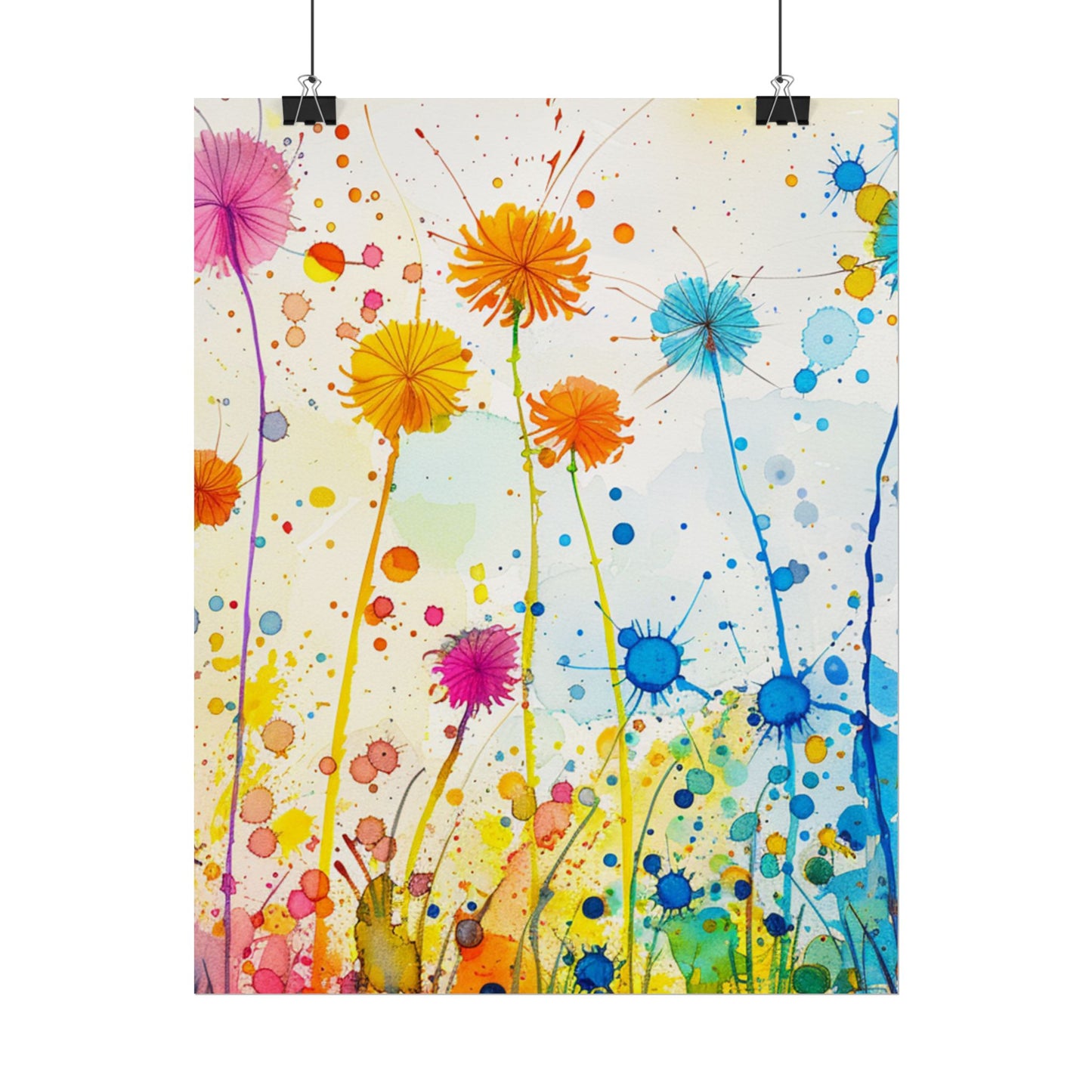 Colorful Watercolor Wildflower Poster — Bright Floral Rolled Art Print