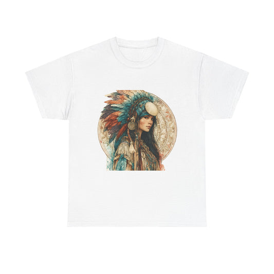 Native Headdress Portrait T‑Shirt — Boho Feather Art Tee