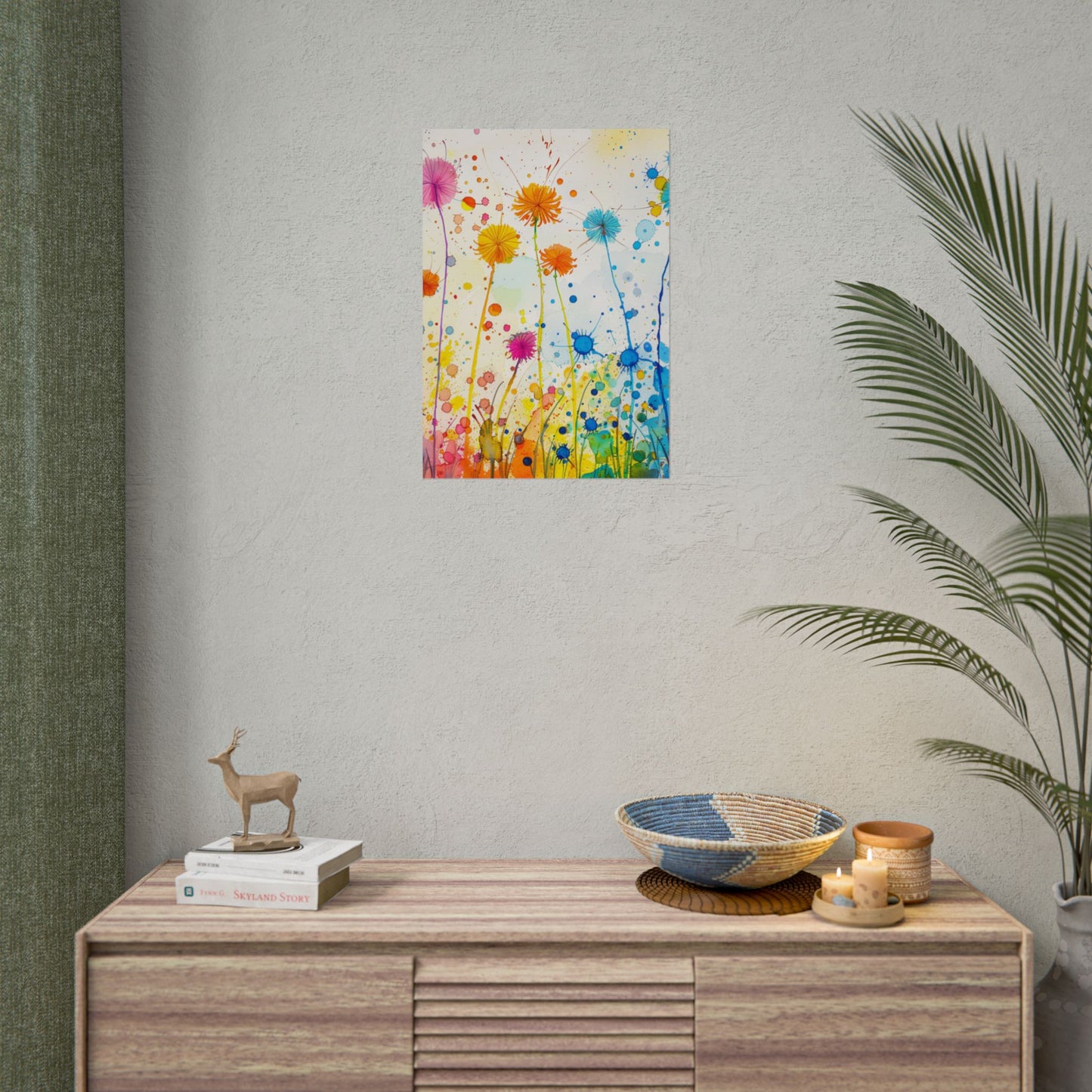 Colorful Watercolor Wildflower Poster — Bright Floral Rolled Art Print