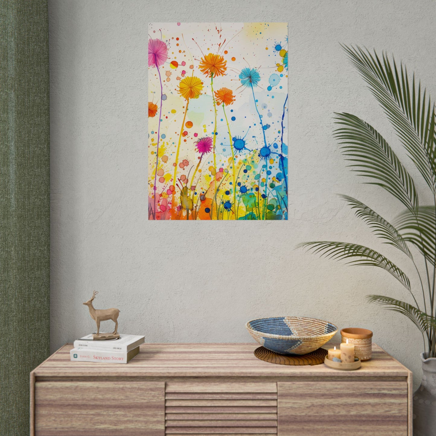 Colorful Watercolor Wildflower Poster — Bright Floral Rolled Art Print