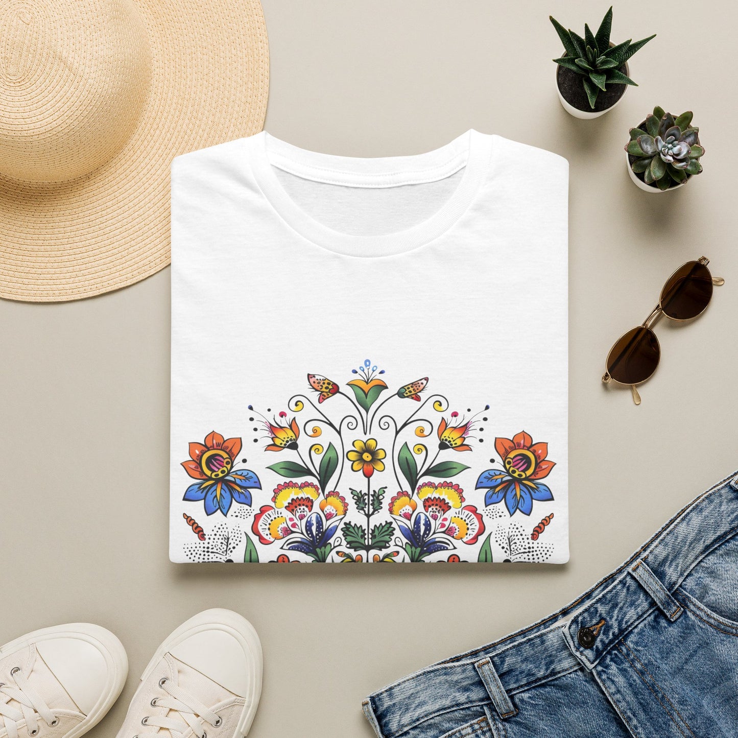 Floral Folk Art T-Shirt — Colorful Boho Flower Motif