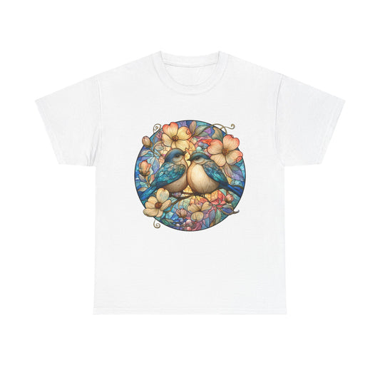 Birds & Blossoms Tee — Watercolor Lovebirds Floral T-Shirt