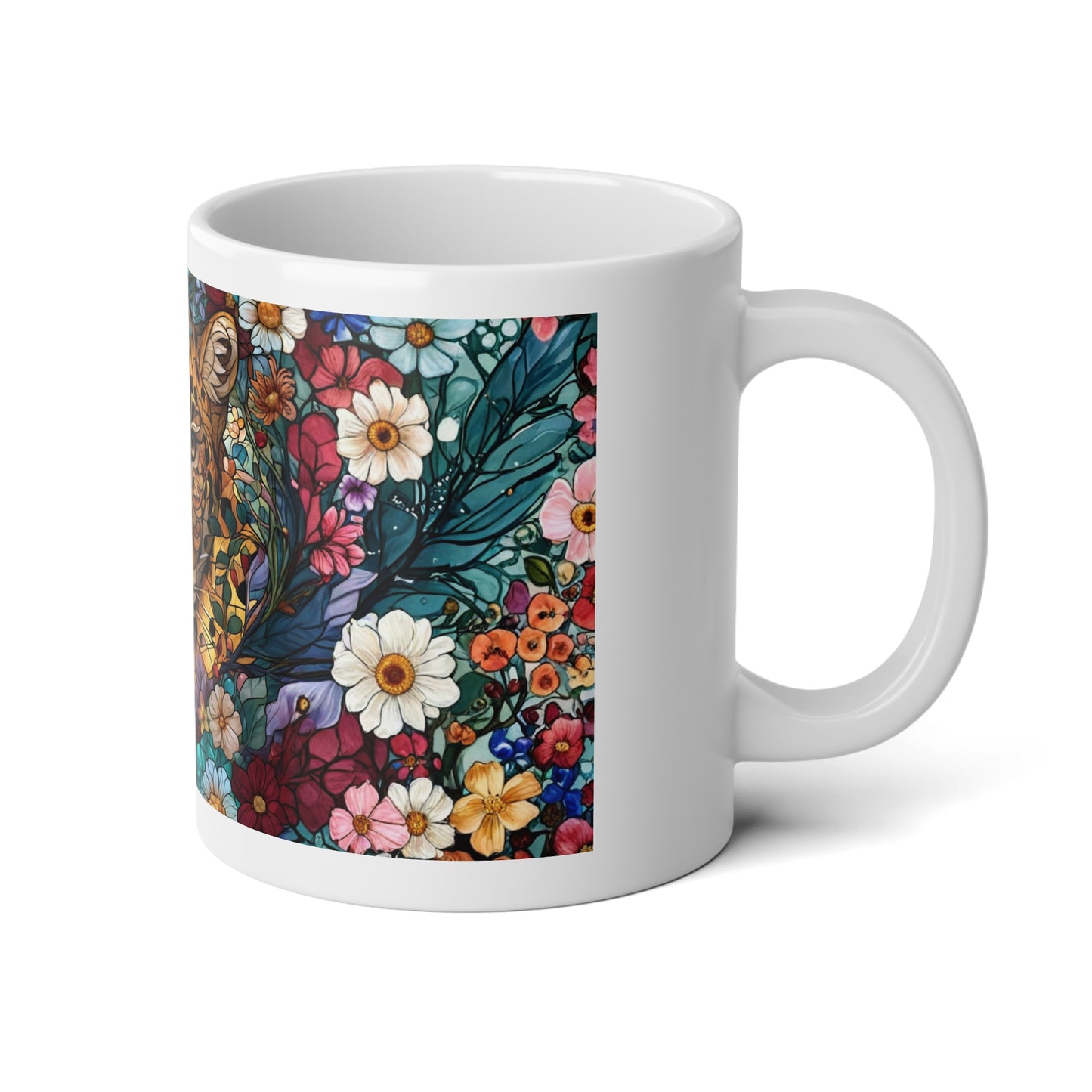 Jaguar Floral Jumbo Mug —  Leopard Portrait Coffee Cup