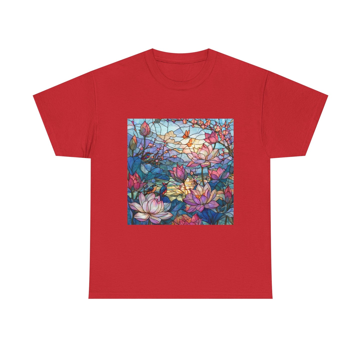 Lotus Garden of Light – Stained Glass Birds and Blossoms