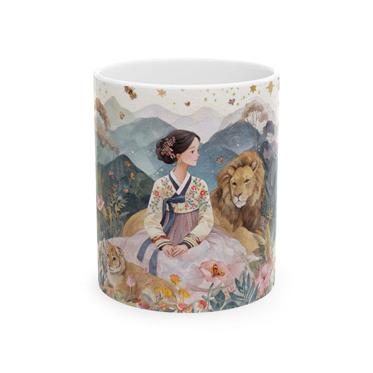 Korean Hanbok Lion Garden Ceramic Mug — Fantasy Floral 11oz/15oz