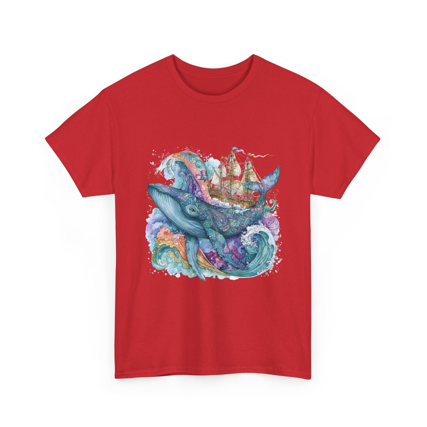 Whale & Ship Watercolor T‑Shirt — Nautical Ocean Art Tee