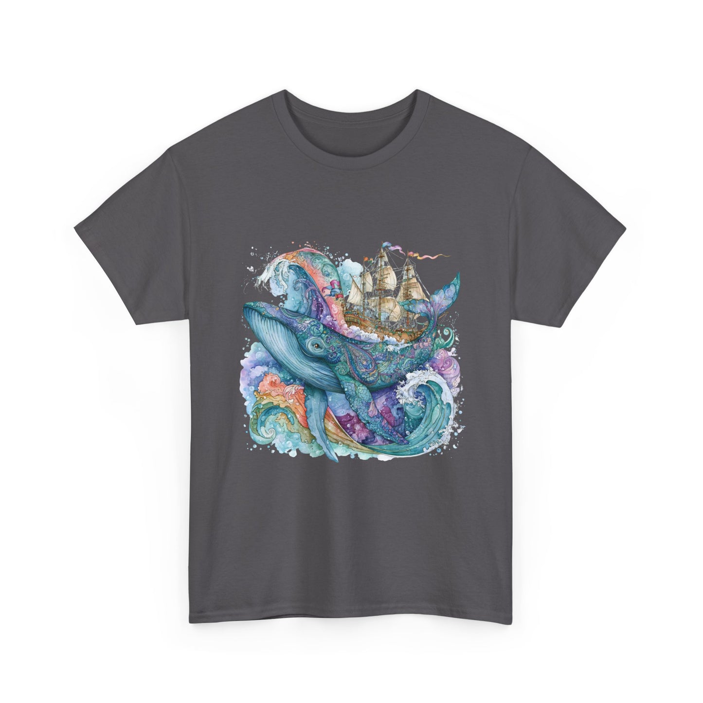 Whale & Ship Watercolor T‑Shirt — Nautical Ocean Art Tee
