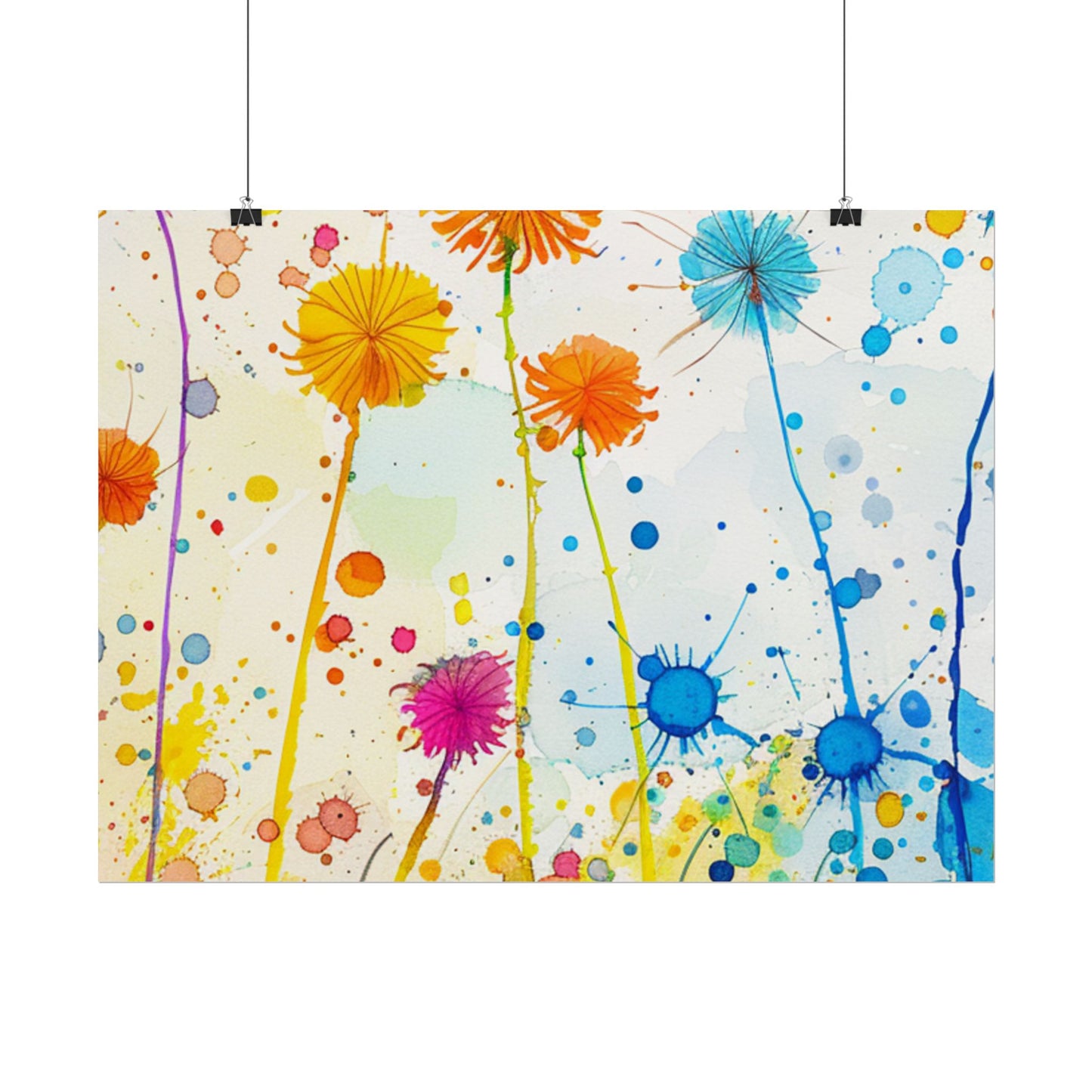 Colorful Watercolor Wildflower Poster — Bright Floral Rolled Art Print