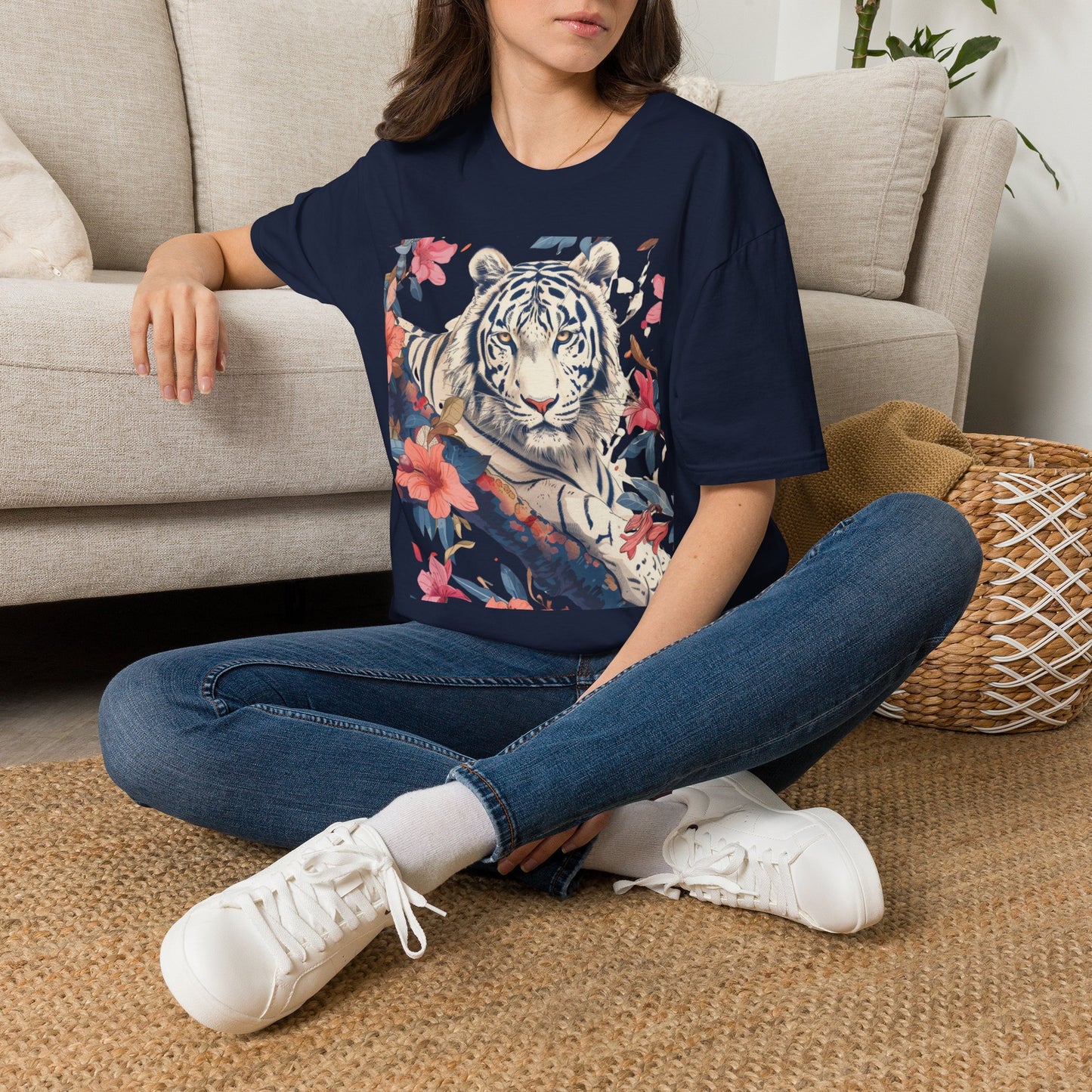Tiger Floral T-Shirt — White Tiger & Blossom Graphic Tee