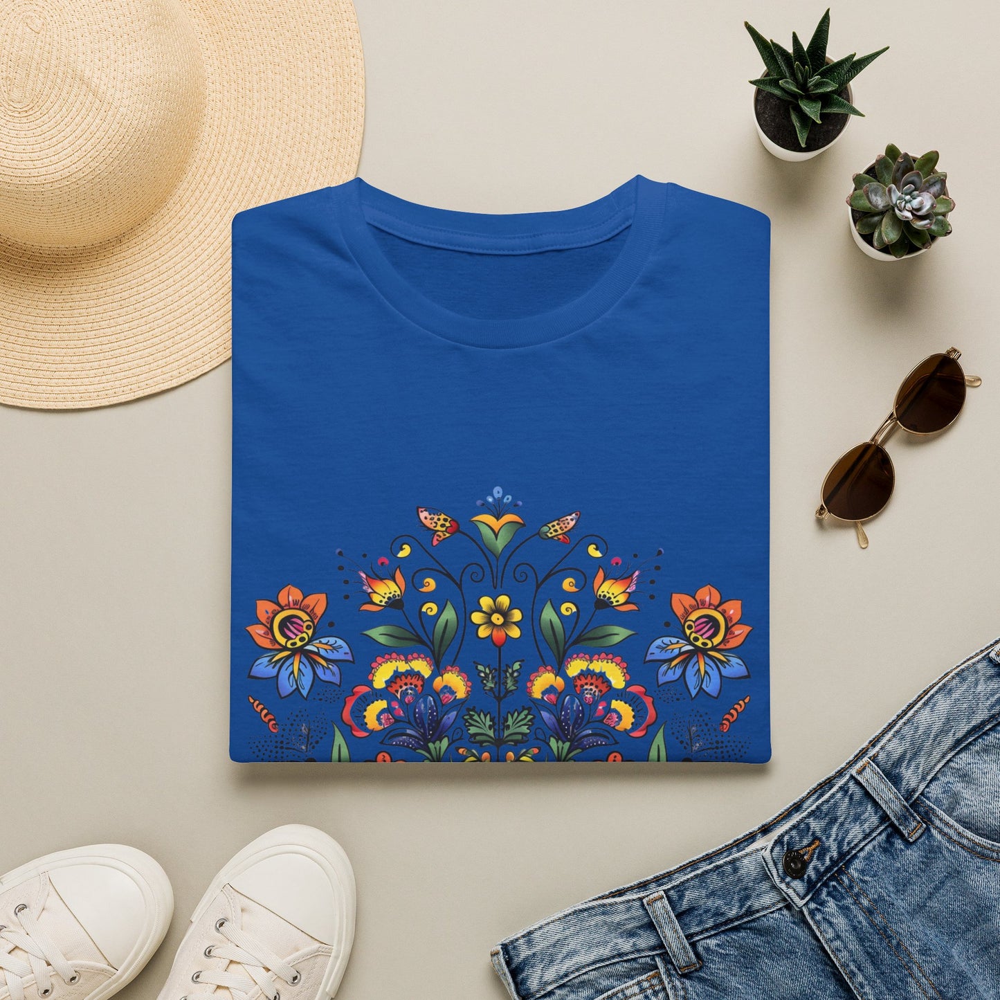 Floral Folk Art T-Shirt — Colorful Boho Flower Motif