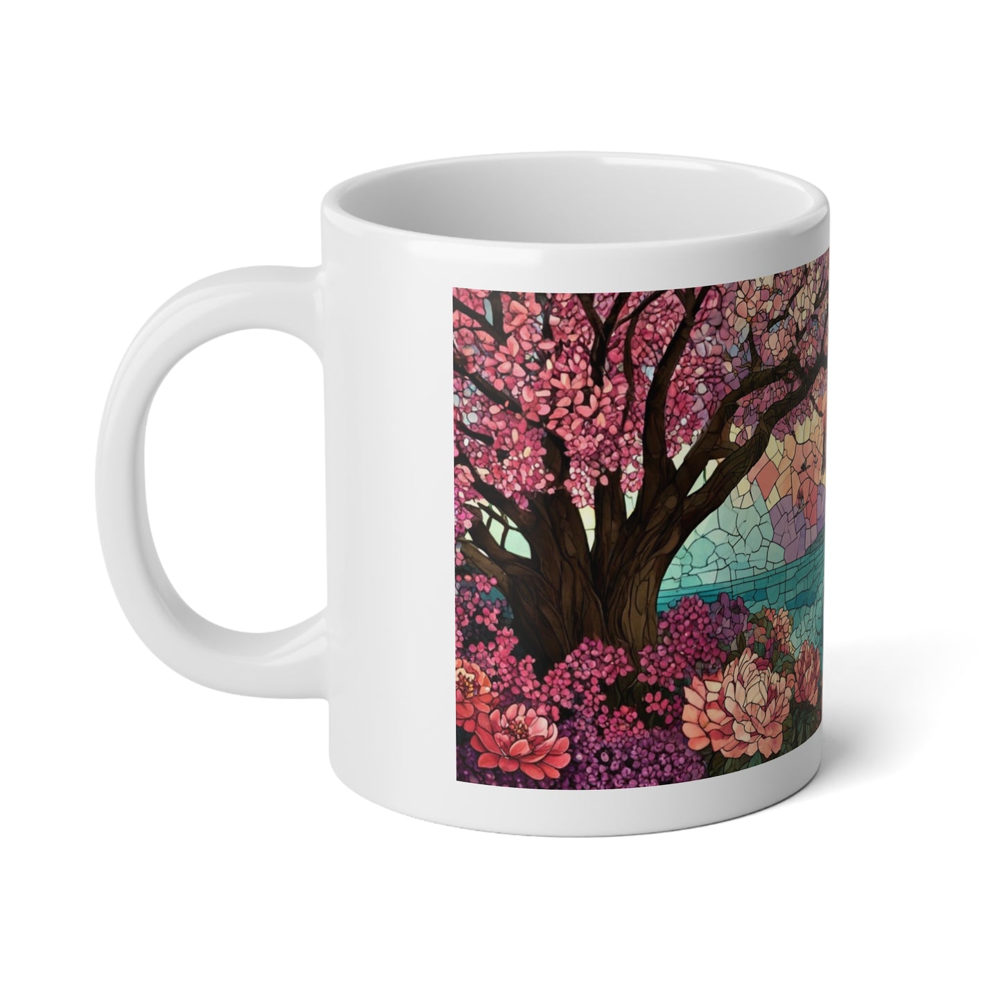 Cherry Blossom Scene 20oz Jumbo Mug — Sakura Temple Scenic Coffee Cup