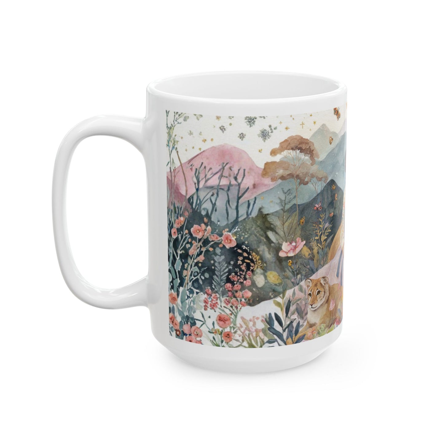 Korean Hanbok Lion Garden Ceramic Mug — Fantasy Floral 11oz/15oz