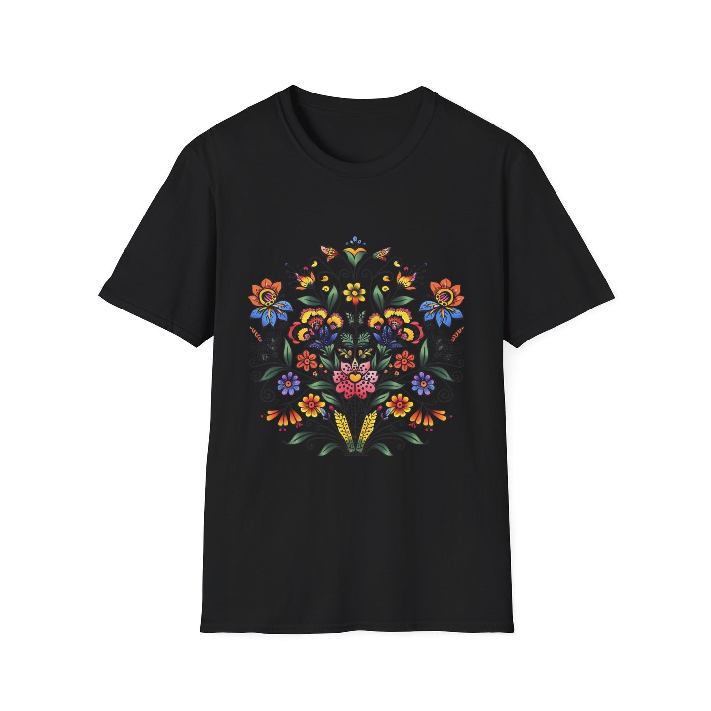 Floral Folk Art T-Shirt — Colorful Boho Flower Motif