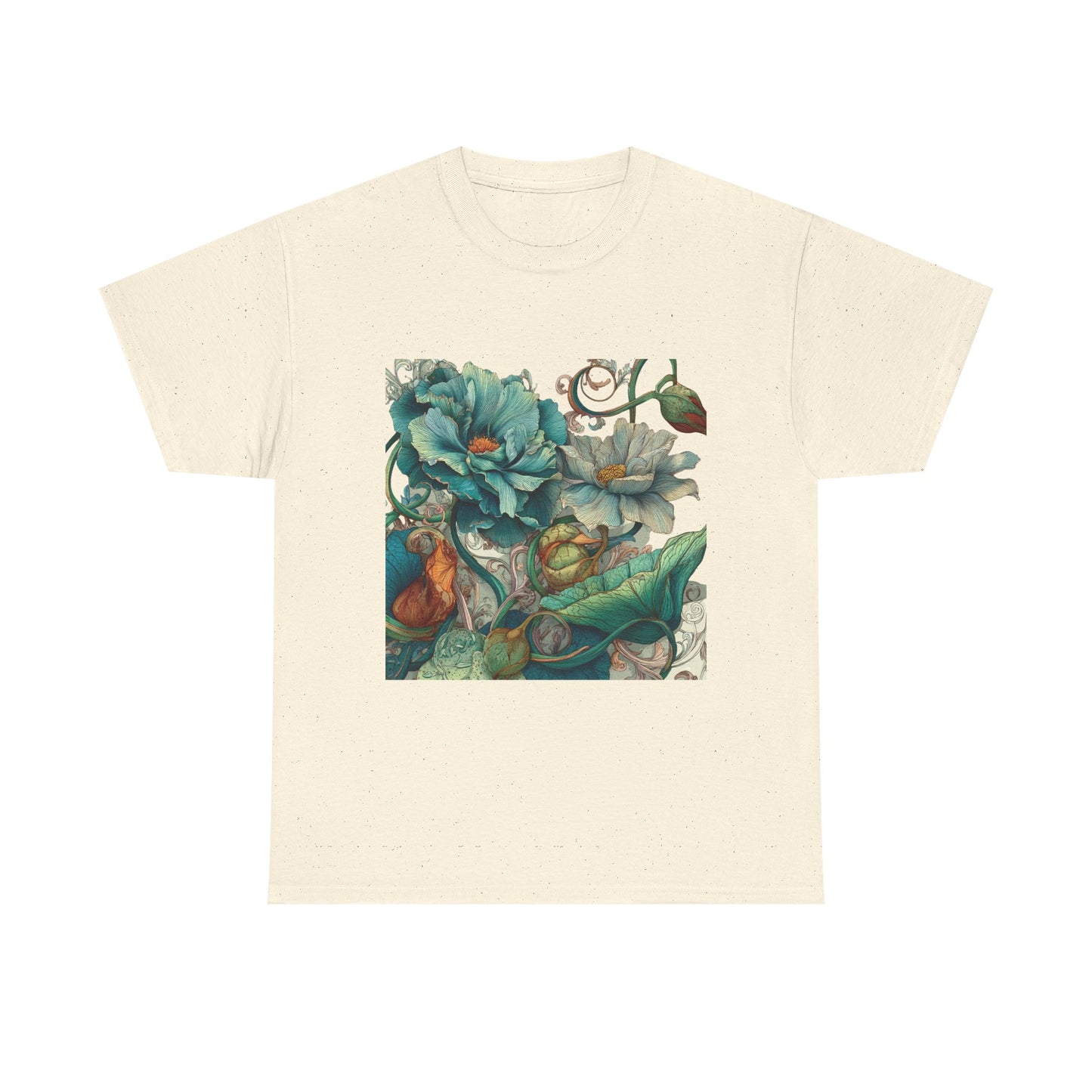 Floral Vintage Botanical Tee — Teal Peony Garden Graphic Shirt